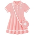 thumbnail image 5 of Lanbubble Toddler Girls Back to School Dress with Bag Short Sleeve Casual Tennis Polo Dress Pink 3-7 Years, 5 of 9