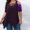 thumbnail image 6 of ECZHAW Plus Size Tops for Women Cold Shoulder Tops Summer Short Sleeve Sequins Tops Casual Elegant Asymmetrical Blouse, 6 of 8