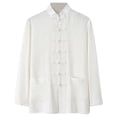 thumbnail image 2 of Mens Shirts Long Sleeve Cotton Linen Retro Mandarin Collar Chinese Button Blouse Tops with Pockets, 2 of 7