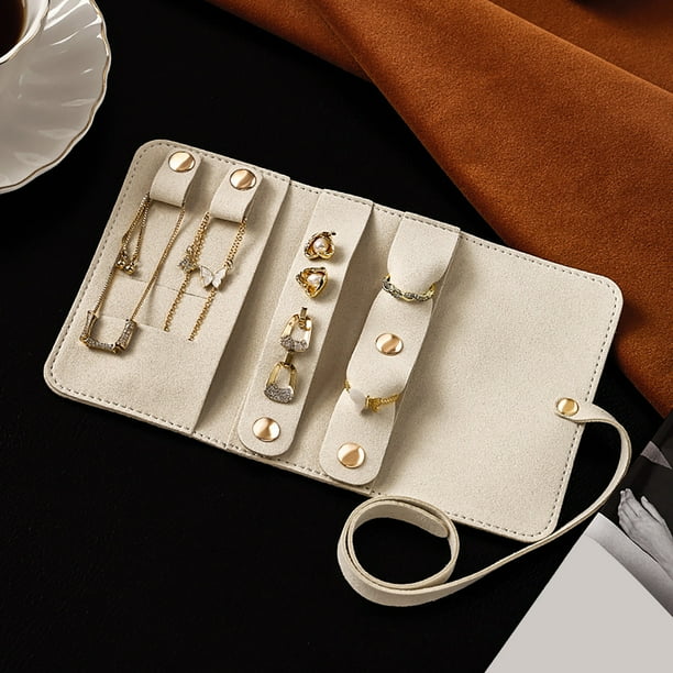 Organizador de joyas pequeño, estuche portátil de viaje con compartimentos, almacenamiento para anillos, portacollares con cremallera para pendientes, broches y accesorios