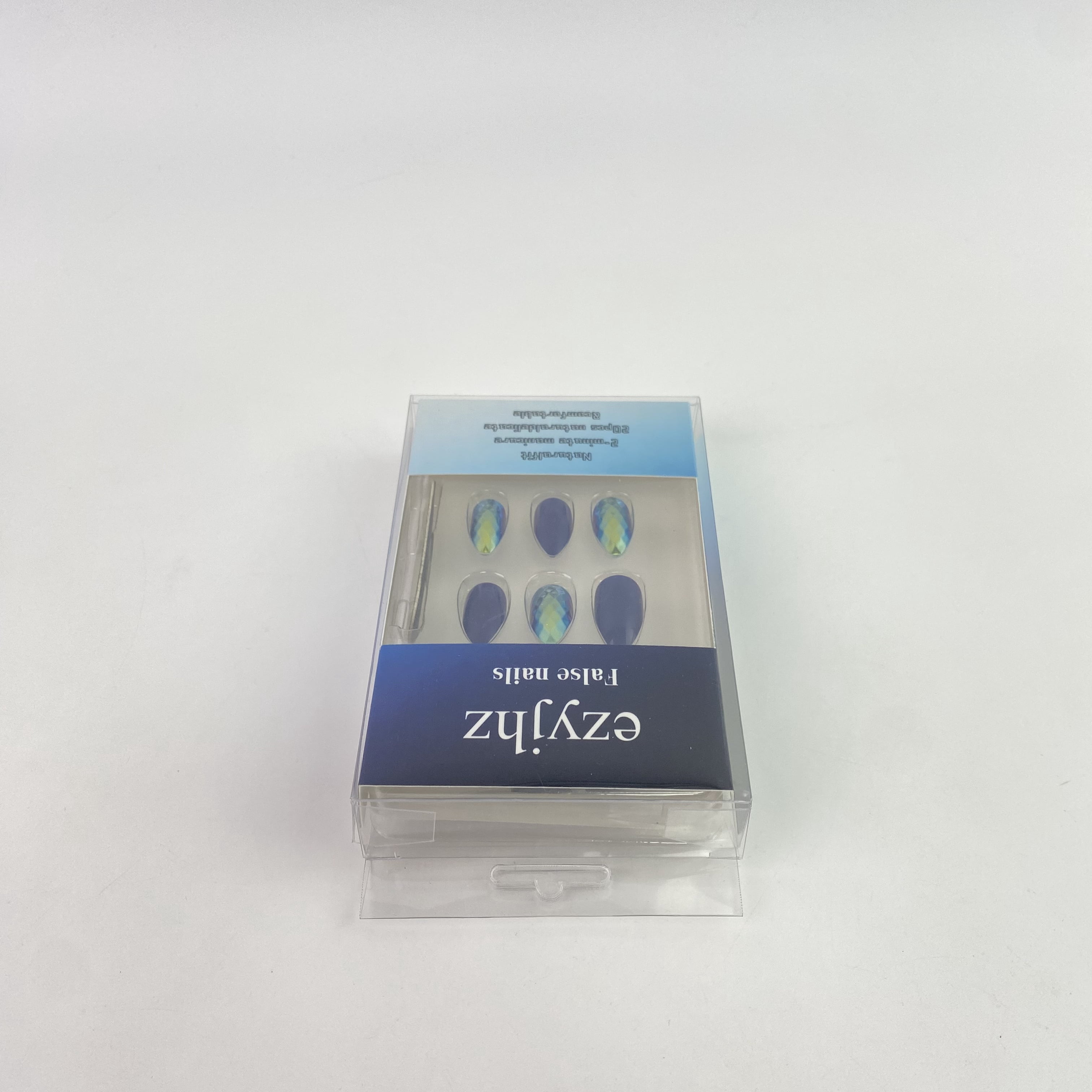 ezyjhz False nails,Blue Press on Nails Short Square Square Fake Nails Acrylic Solid Color Dark Blue False Nails Kits for Women Stick Glue on Nails 20 Pcs