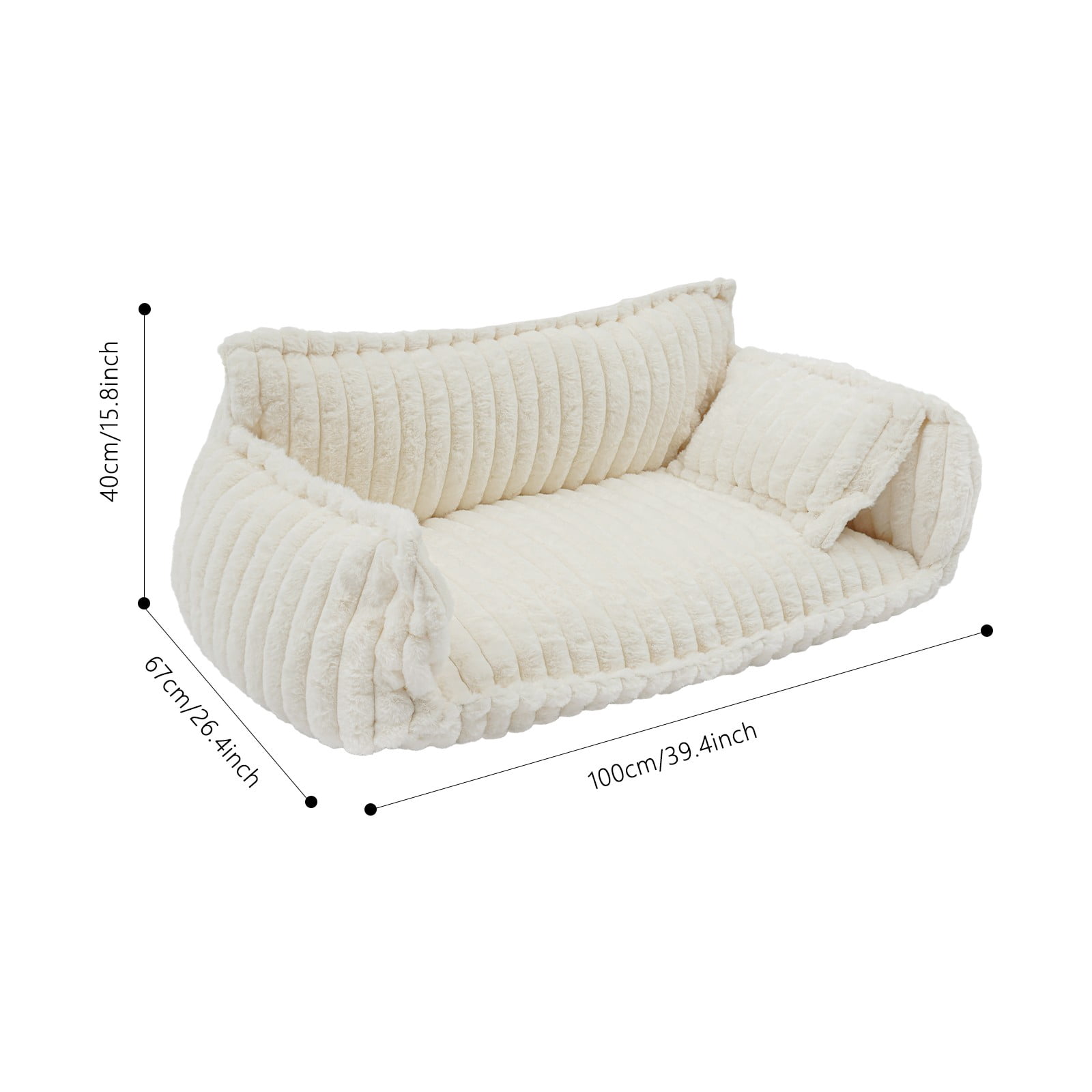 Dog Bed Sofa, XL Plush Pet Couch with Removable Washable Cover, Orthopedic Cushion & Pillow, Non-Slip Bottom for Large Dogs Cats, Modern Home Pet Furniture, White