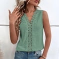 thumbnail image 2 of Lace Sleeveless Shirt Blouse Plain Color V Neckline Hollow Blouse for Women Lady Dating Summer Green M, 2 of 6