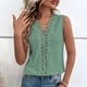 thumbnail image 2 of Camisa sin mangas de encaje Blusa Color liso Escote en V Blusa hueca para mujer Dama Citas Verano Verde XL, 2 of 6