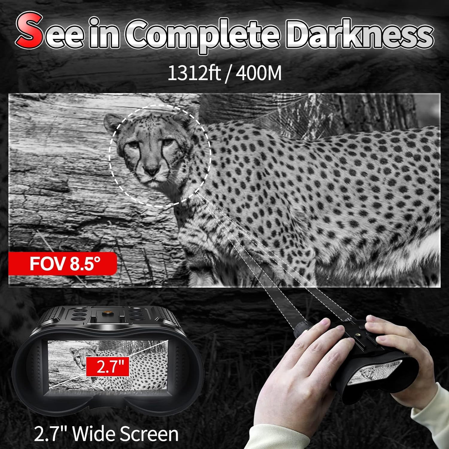 BekinTek 4K Helmet Mountable Night Vision Binoculars Head-mounted Telescope Rechargeable Goggles 7x IR Infrared Full Dark Observing Optics 8x Digital Zoom 4K Video 36M Photo Support 360P ENV Mode