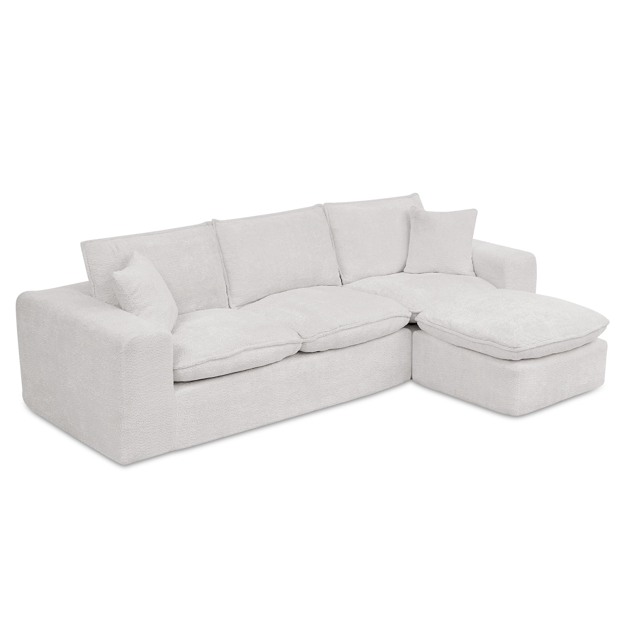 107" Boucle Sectional Sofa L Shaped Couch with Ottoman Cloud Couch 4 Seat Modular Sofa Deep Seat Living Room Furniture, Beige