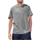 thumbnail image 2 of Blusas y camisas de manga corta y cuello redondo para hombre, estilo casual y moderno, de color liso, con botones, abertura en el dobladillo y manga corta., 2 of 9