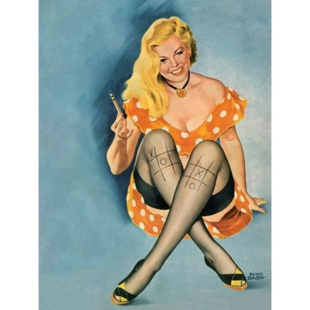 Pin Up Art Blonde Playing Tic Tac Toe On Her Stretched Canvas -  (18 x