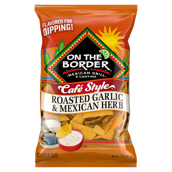 On The Border Roasted Garlic & Mexican Herb Cafe Style Tortilla Chips, 13oz Bag