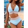 thumbnail image 2 of Women Tummy Control Swimsuits Color Block Two Piece Drawstring Bathing Suit Light Blue M, 2 of 7