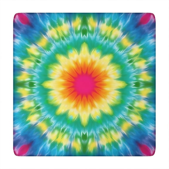 Colorful Tie Dye Blossom Pattern Square Fitted Tablecloth with Elastic Edge,Square Table Cover,Washable Elastic Table Cover for Home Kitchen Party Decor 34"x34"
