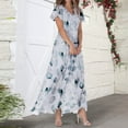 thumbnail image 2 of Youmylove Maxi Dresses for Women Elegant Dresses Swing Long Dress Chiffon Floral Short Sleeve Ruffle V Neck Fashion Waist Flowy Dress Vacation, 2 of 3