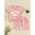 thumbnail image 2 of vera natura Toddler Girl Summer Outfit Fuzzy Letter Embroidery Short Sleeve T-Shirts Tops and Shorts 2Pcs Clothes Set, 2 of 9