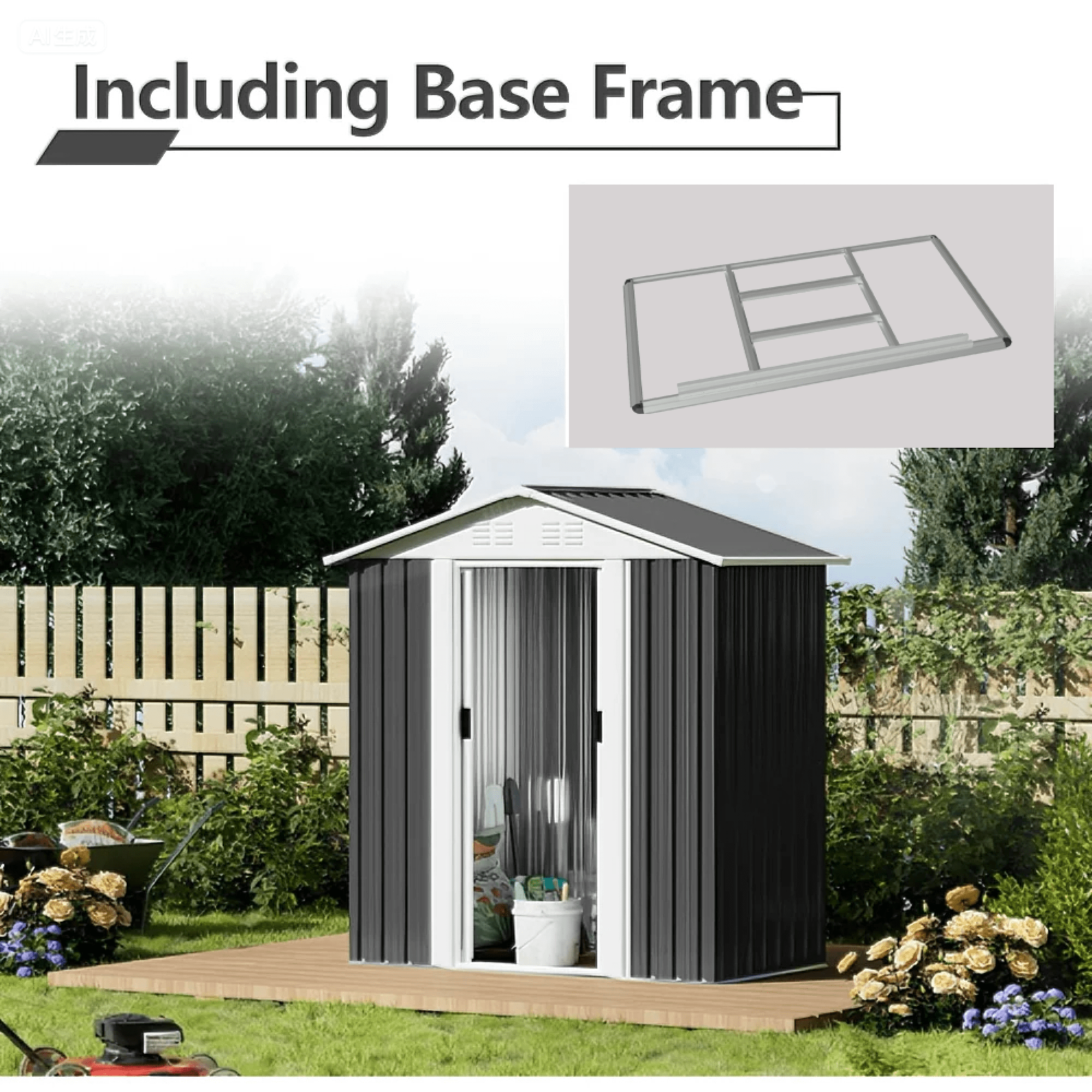Leumius 5x3 FT Outdoor Storage Shed with Aluminum Alloy Frame with Base for Backyard, Patio, Lawn Dark Grey