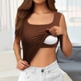thumbnail image 2 of Wang6 Women Cropped Ribbed Tank Tops with Built in Bra Summer Sleeveless Cami Tops Trendy Loose Workout T Shirts Undershirts Brown One Size, 2 of 5