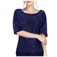 thumbnail image 2 of TSADFHJI Hauts Col en V pour Femmes Coton T-Shirt Décontracté Uni à Paillettes Col Rond Manches Courtes m Bleu Foncé, 2 of 7
