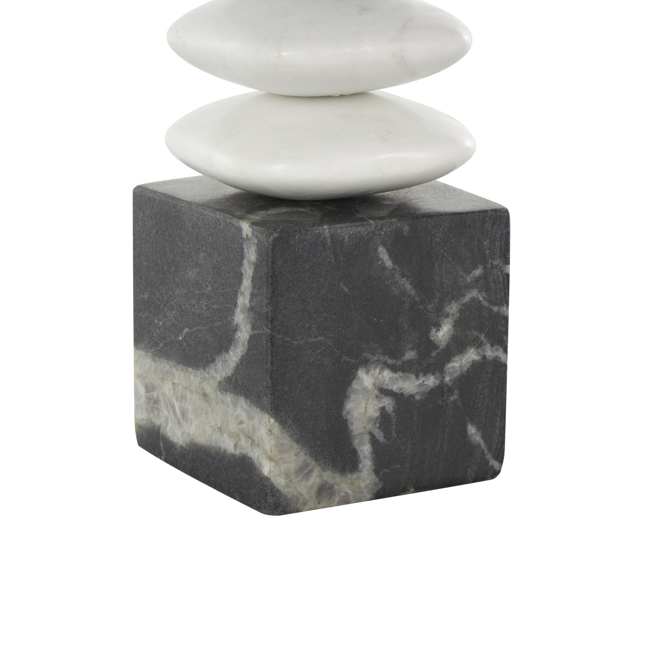 3" x 12" White Marble Stacked Stone Abstract Sculpture with Black Block Base, by DecMode