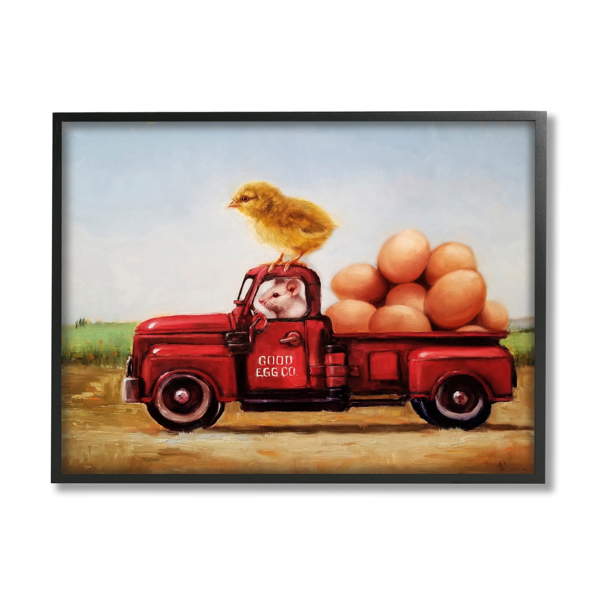 Stupell Industries Chick & Mouse Farm Egg Truck Animals & Insects Painting Gray Framed Art Print Wall Art