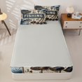 thumbnail image 4 of Manfei Vintage Bass Fish Zipper Twin Comforter Sets with Fitted Sheet and 2 Pillowcases, Lake Landscape Zipper Bedding Set, Navy Brown, Gray Reversible, 4 Pieces, 4 of 7
