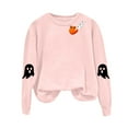 thumbnail image 4 of mgoYE Halloween Tee Shirts for Women Halloween Sweatshirts for Women Ghost Pumpkin Long Sleeve Shirt Graphic Tees Fall Pullover Tops(Pink,M), 4 of 5