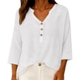 thumbnail image 5 of Womens Casual V Neck Blouse 3/4 Sleeves Summer Tops Loose Fit Linen Shirts Beach Vacation Clothes by Gbobgt White L, 5 of 6