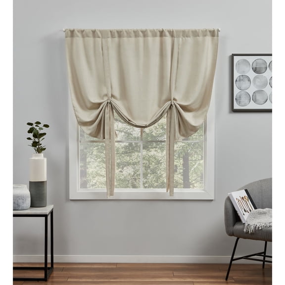 Open Box Exclusive Home Loha Indoor Light Filtering Rod Pocket Tie Up Roman Window Shades, 54"x63", Natural