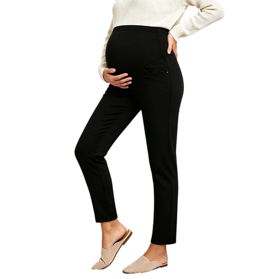Lvshlubb Maternity Work Pants for Women Over The Belly High Waist Business Casual Pregnancy Pants with Pockets Maternity Clothes