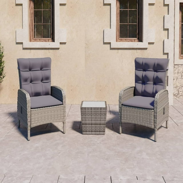 vidaXL Ensemble Bistro de Jardin 3 Pcs en Rotin Poly et Verre Gris