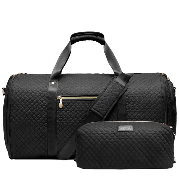 LONG VACATION Garment Bag Carry On Convertible Travel Duffel Bag with Shoe Pouch Weekender Bag for Women Men 2 in 1 Hanging Suit Bag with Shoulder Strap Business Travel Bag (Black, Standard)