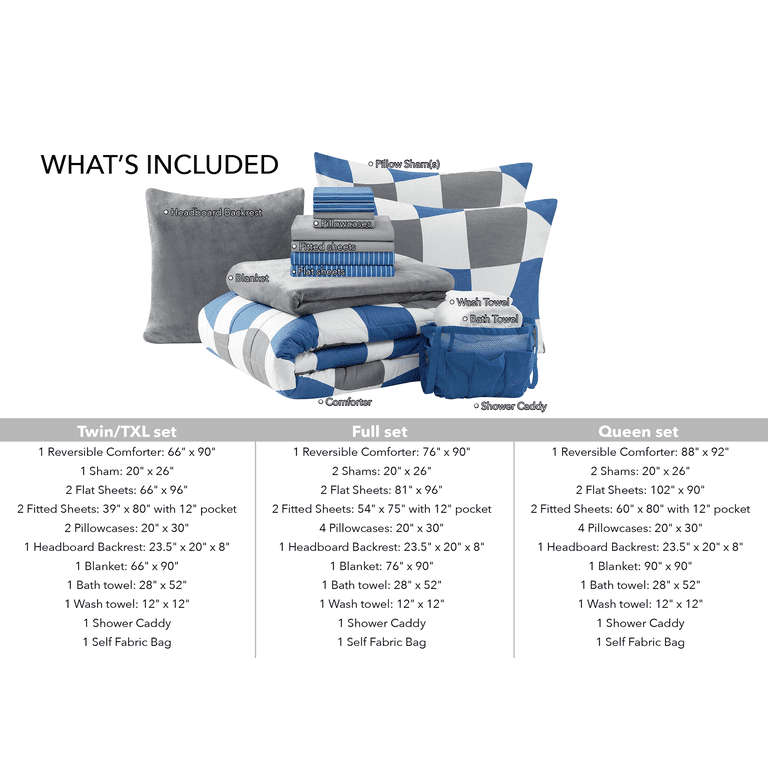 14pc College Dorm Essentials Bundle, Twin-XL, Reversible Bed in a