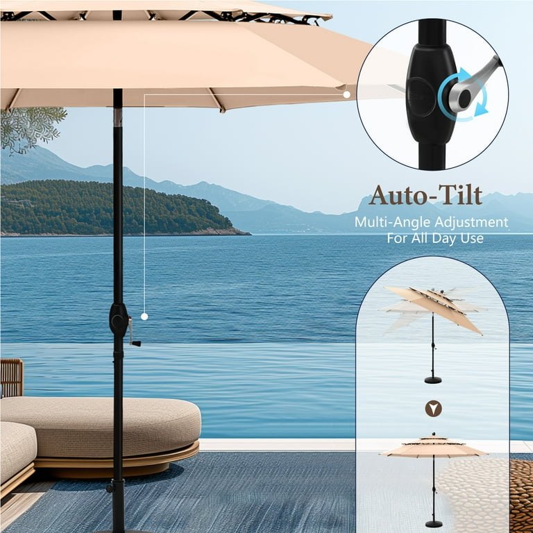 10 ft navy patio umbrella Sunnydaze 10 ft 3-Tier Large Patio Umbrella with Tilt and Crank