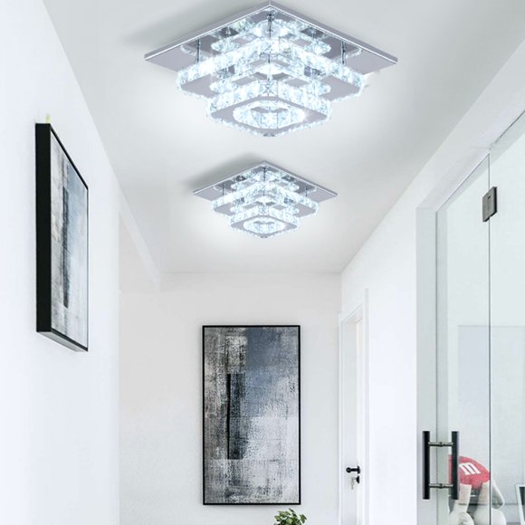 Diisunbihuo Lustre en Cristal Moderne Lampe de Plafond en Acier Inoxydable Semi-Encastrée Luminaire Deux Places