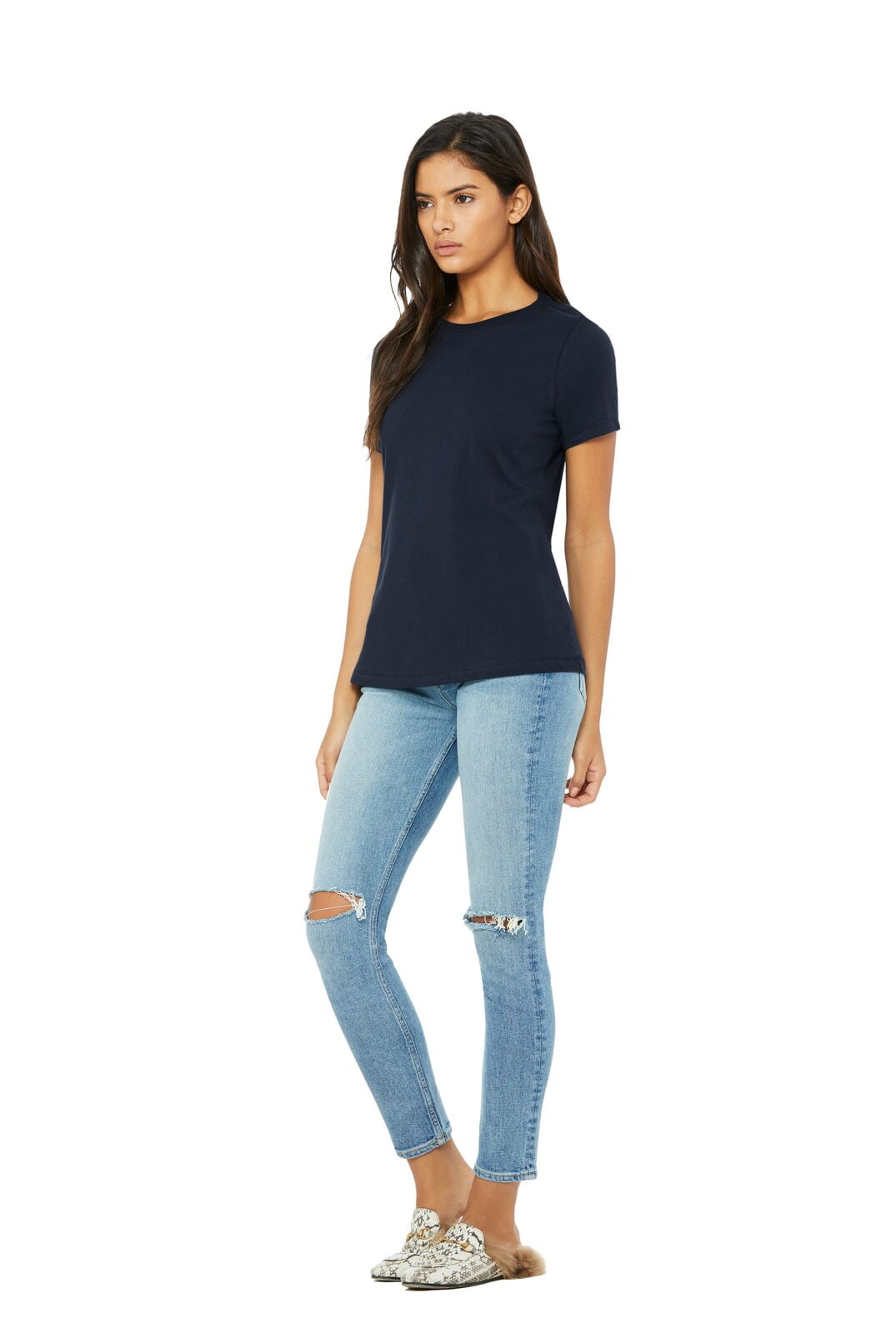 BELLA+CANVAS Ladies Crew Neck Personalized T-Shirt, Create your own Designs, Navy, Large