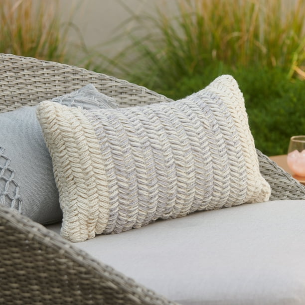 Modrn Braided Texture Lumbar Outdoor, Grey Outdoor Pillows