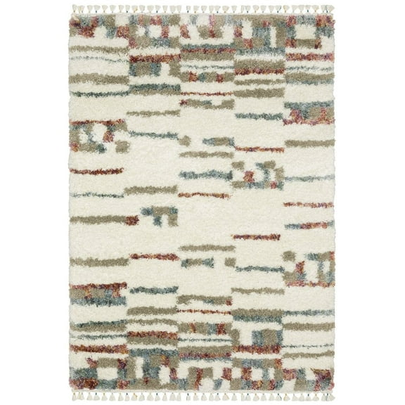 Oriental Weavers Axis Area Rug - AX06A - 7'10" x 10'10" - in Ivory/ Multi - Plush Soft Shag, Modern Style, Stain Resistant, Cushion Feel, Dining, Living Room Rug