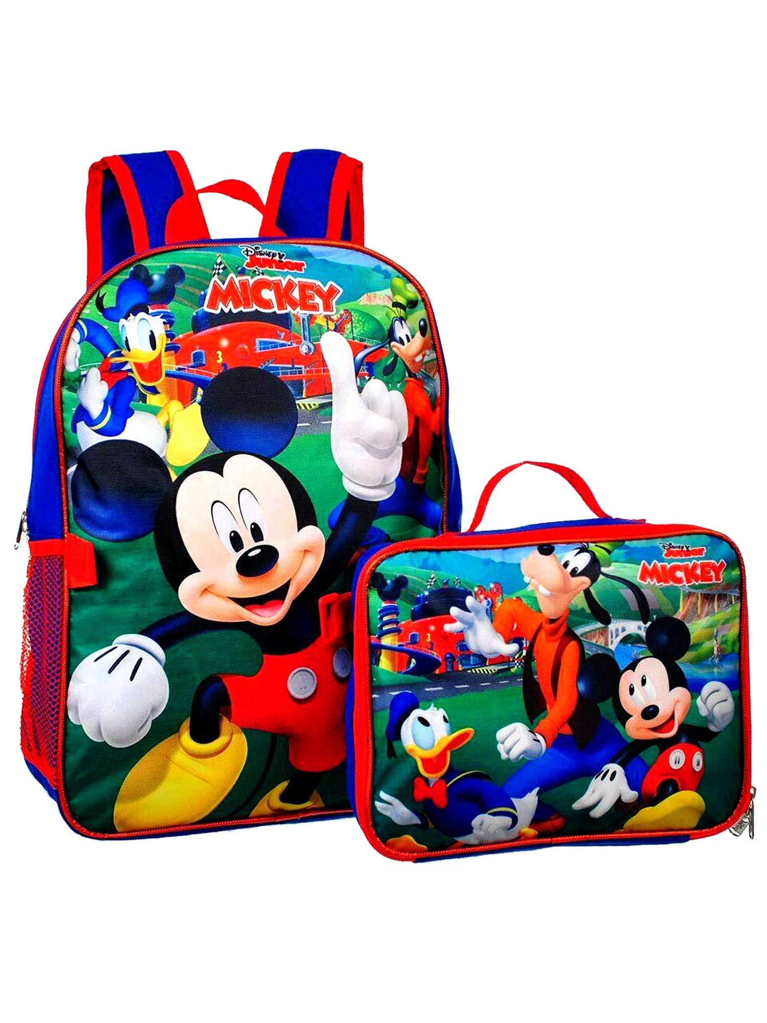 Disney 16" Mickey Mouse And Frineds Backpack School  Bag w/ Lunch Bag & Lanyard 