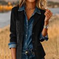 thumbnail image 3 of Women's Faux Suede Button Jacket Oversized Gathered Hem Short Length Coat Casual Vintage Outerwear with Pockets for Retro Style, Fall and Spring Wear, and Seasonal Events,Black,2XL, 3 of 5