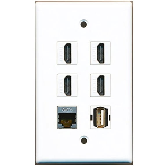 RiteAV - 4 HDMI 1 Port USB A-A 1 Port Shielded Cat6 Ethernet Wall Plate