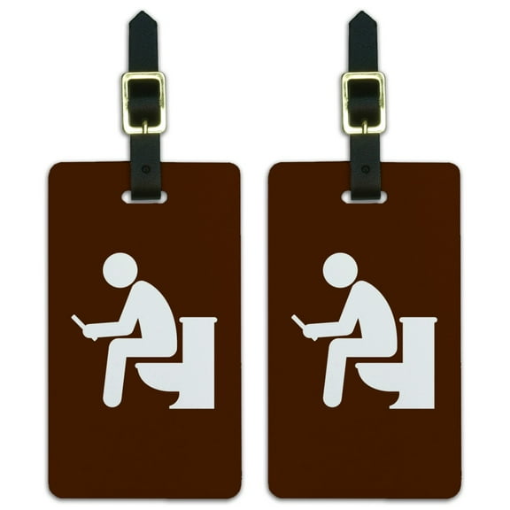 Man Pooping on Toilet Funny Luggage ID Tags Suitcase Carry-On Cards - Set of 2