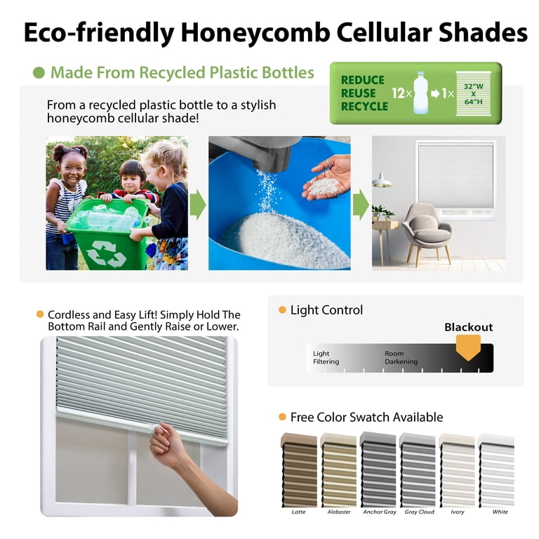 Cordless Blackout Cellular Shade, White, 35 W x 72 L photo 8