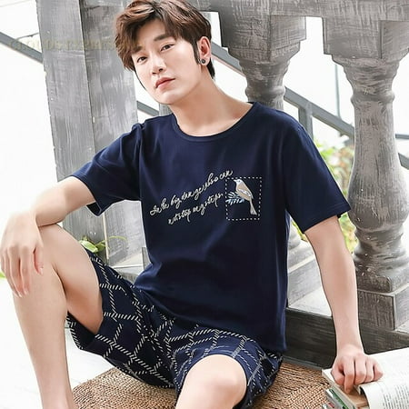 

QWZNDZGR Summer 100% Cotton Cartoon Men Pyjamas Short Pajamas Set Casual Sleepwear Pyjamas Night Suits Pijamas Plus Size XXXXL Homewear