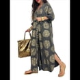 thumbnail image 1 of Vestido Bohemio con Estampado Floral para Mujer, Escote en V Profundo, Abertura Lateral, Corta, Corte A, Holgado Negro L, 1 of 3