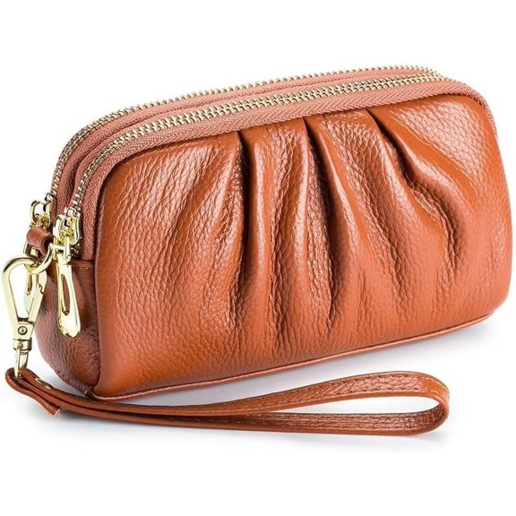 HMSHA Small Wristlet Bag for Women Retro Genuine Leather Clutch Purse Roomy Travel Phone Wallet with Detachable Wrist Strap