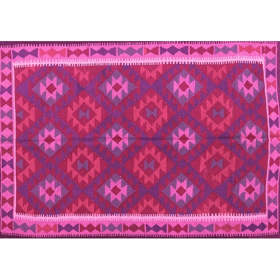 Ahgly Company Indoor Rectangle Oriental Pink Traditional Area Rugs, 7' x 10'