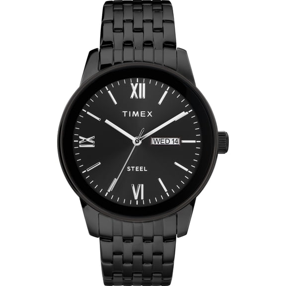 Timex Men's Dress Day-Date 41mm Watch – Black & Stainless Steel Bracelet Watch