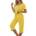 thumbnail image 4 of AWZXDE Women's Capri Pajama Set V Neck Short Sleeve Top with Pockets Casual 7/8 Pants Sleepwear Yellow,XXXL, 4 of 9