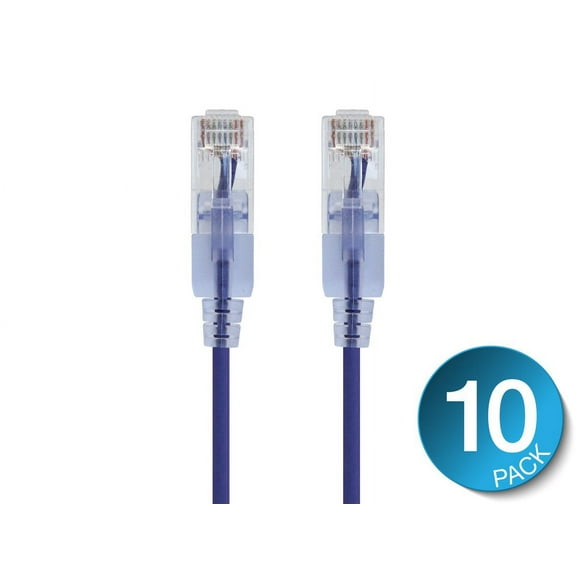 Monoprice Cat6A Ethernet Patch Cable - 5 Feet - Purple (10 Pack) Snagless RJ45 550Mhz UTP Pure Bare Copper Wire 10G 30AWG - SlimRun Series