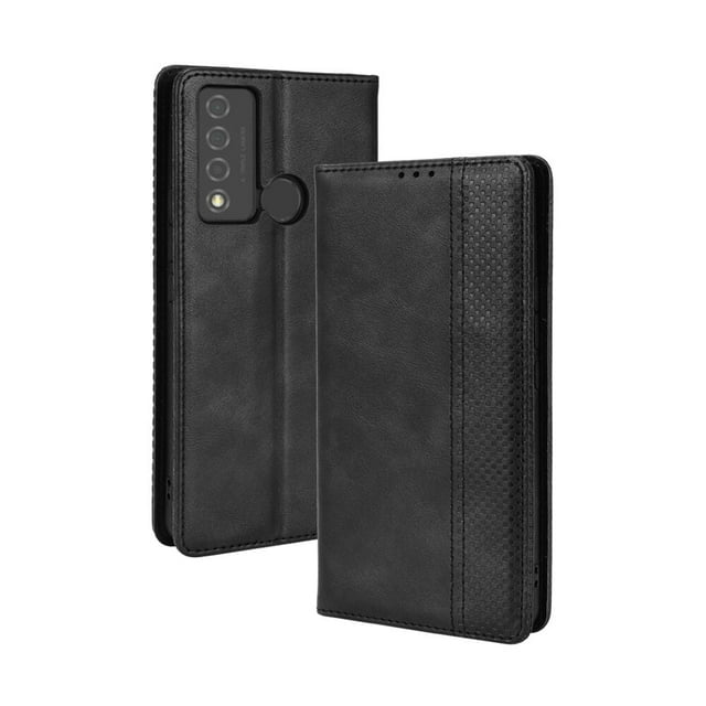 Compatible with TCL 20 XE Case Magnetic Closure Vintage Pattern PU Leather Wallet Cover with Card Slots-Black