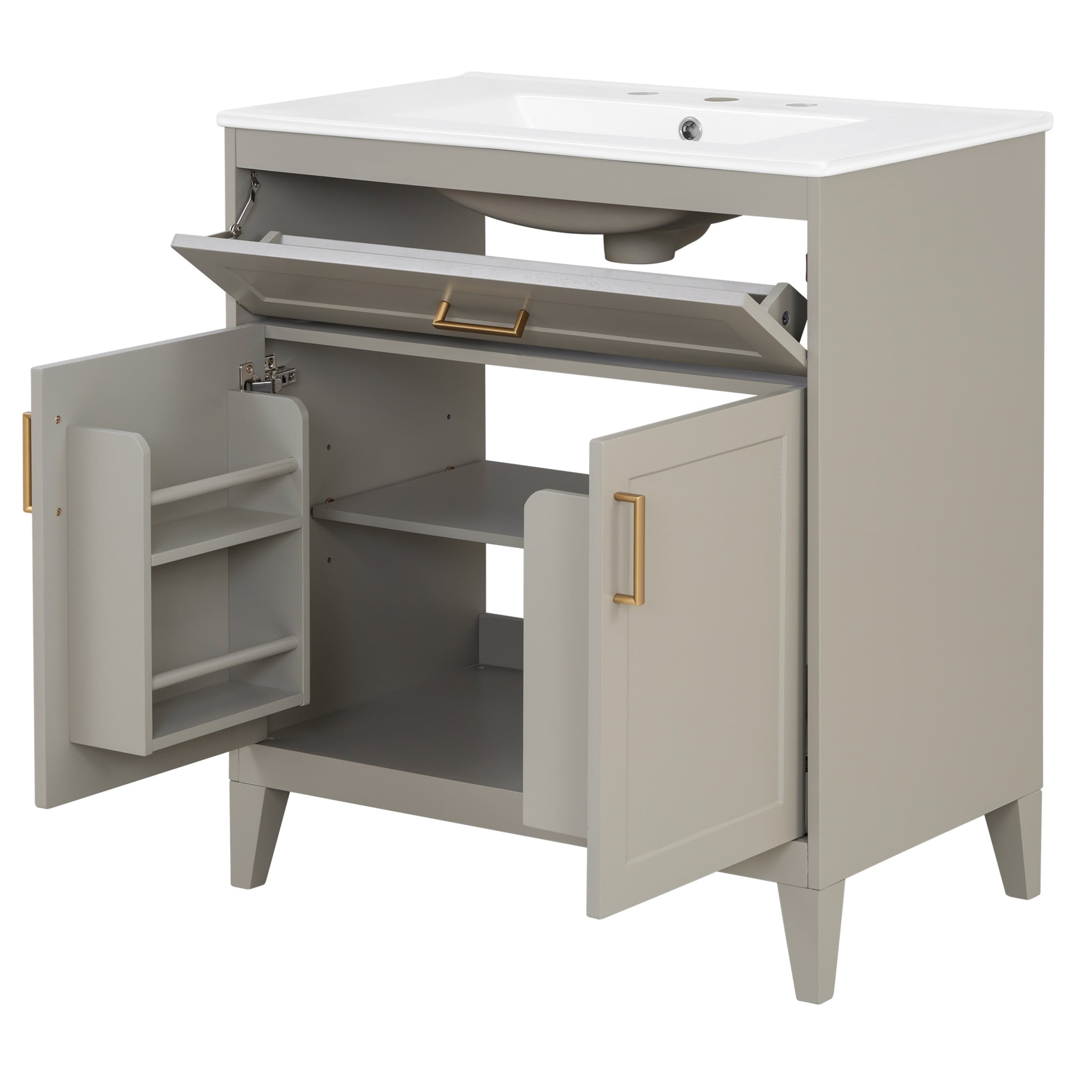 Christopher Knight Home 30" Bathroom Vanity with Ceramic Sink, Soft-Close Doors and Tip-Out Drawer, Beige