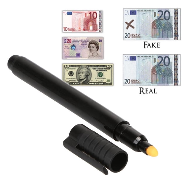 Bolsa Comprobador de dinero Detector de falsificaciones Marcador Tester de billetes falsos Bolígrafo Negro JShteea Para Estrenar